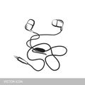 Headphones. Wired headset icon of linear design.