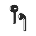 Headphones wireless bold black silhouette icon isolated on white. Pair of earphones pictogram.