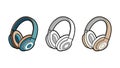 Headphones wireless vector isolated set. Youth fashion hipster cool headphones illustration in minimalist style.