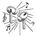 Headphones wireless vector sketch icon