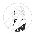 Headphones woman blonde black and white 2D vector avatar illustration Royalty Free Stock Photo