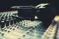 Headpnones on soundmixer Royalty Free Stock Photo