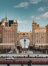 Headquarters head office of the KazMunaiGas in Astana Kazakhstan with Bayterek Tower in Background