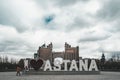 Headquarters head office of the KazMunaiGas in Astana Kazakhstan with I love heart Astana sign