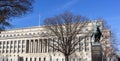 The headquarters of the US department of the interior building with the famous statue of Simon Bolivar Royalty Free Stock Photo