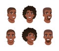 Heads of African American boys set. Smiling boys characters creation, constructor for animation cartoon vector