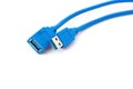 Heads of a blue usb cable on white background Royalty Free Stock Photo