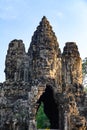 Heads on the entrance tower to Angkor Thom, Cambodia. Angkor Thom was the last and most enduring capital city of the Khmer empire.