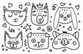 Heads of pets cats and dogs, rabbit, bunny. doodle illustration. Royalty Free Stock Photo