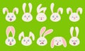 Heads of Rabbit with Different Emotions - Cheerful, Sad, Thoughtfulness, Funny, Drowsiness, Fatigue, Malice