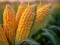 Heads of raw corn in field Royalty Free Stock Photo
