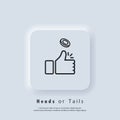 Heads or tails icon. Coin flipping. Thumb up icon. Vector EPS 10. UI icon. Neumorphic UI UX white user interface web button. Royalty Free Stock Photo