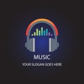 Music headphones logo with equalizer Royalty Free Stock Photo