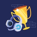 headset audio communicator with trophy cup Royalty Free Stock Photo