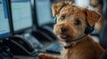 In a headset, a cute dog wears a friendly and approachable expression, suggesting professionalism and customer service. Royalty Free Stock Photo