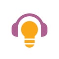 Headset and light bulb logo template, lamp and headphone icon