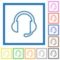 Headset with microphone flat framed icons Royalty Free Stock Photo