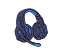 Headset with microphone. Wireless headphones with mic. Cordless earphones with mike, ear pads. Audio and voice