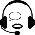 Headset with speech bubble and lips icon representing communication and customer service isolated on transparent background Royalty Free Stock Photo