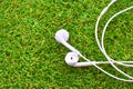 Headsets on a green artificial lawn