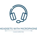 Headsets with microphone icon. Linear vector illustration from material devices collection. Outline headsets with microphone icon