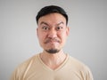 Headshot of angry and mad face of Asian man.