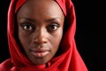 Headshot beautiful black african woman in hijab Royalty Free Stock Photo