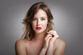 Beautiful woman with cat eye make-up and red lipstick Royalty Free Stock Photo