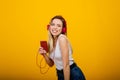 Headshot of happy emotional woman laughing from the bottom of her heart