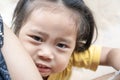 Headshot portrait of adorable child Asian woman, cute little girl with adorable bang smiling and looking to camera Royalty Free Stock Photo