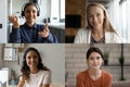 Diverse multiracial women have group video call Royalty Free Stock Photo