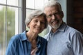 Portrait of happy elderly man and woman hug showing love Royalty Free Stock Photo