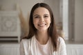 Headshot portrait of millennial girl talk on video call