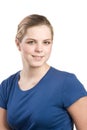 Headshot portrait of teenage girl in blue blouse