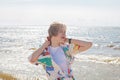 Headshot portrait of young happy blonde woman enjoying outdoor Royalty Free Stock Photo