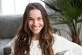 Headshot portrait of young mestizo girl with wide toothy smile Royalty Free Stock Photo