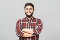 Headshot of satisfied cheerful handsome man isolated