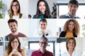 Headshot screen application view of diverse employees have work web conference Royalty Free Stock Photo