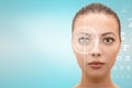 face of young beautiful woman with hi-tech laser eye surgery concept Royalty Free Stock Photo