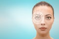 face of young beautiful woman with hi-tech laser eye surgery concept Royalty Free Stock Photo