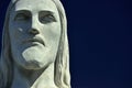 Headshot of the statue Christ the Redeemer is an Art Deco statue in Rio de Janeiro