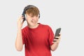 Headshot of a teenage boy listening to music Royalty Free Stock Photo