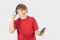 Headshot of a teenage boy listening to music Royalty Free Stock Photo