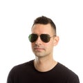 Headshot of a young man wearing aviator sunglasses, Royalty Free Stock Photo