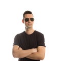 Headshot of a young man wearing aviator sunglasses, Royalty Free Stock Photo