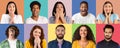 Headshots of multiethnic men and women posing, expressing different emotions on colorful backgrounds, collage Royalty Free Stock Photo