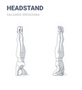 Headstand Exercise Young sporty woman doing, salamba sirsasana yoga pose guidance.