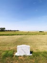 Headstone in field.