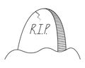 Headstone. Gloomy sketch. Crack on the slab. Vector illustration. Inscription - Rest in Peace. Outlined on an isolated background.