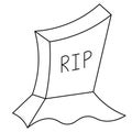 Headstone. Gloomy sketch. Vector illustration. Inscription - Rest in Peace. Outlined on an isolated white background. Halloween.